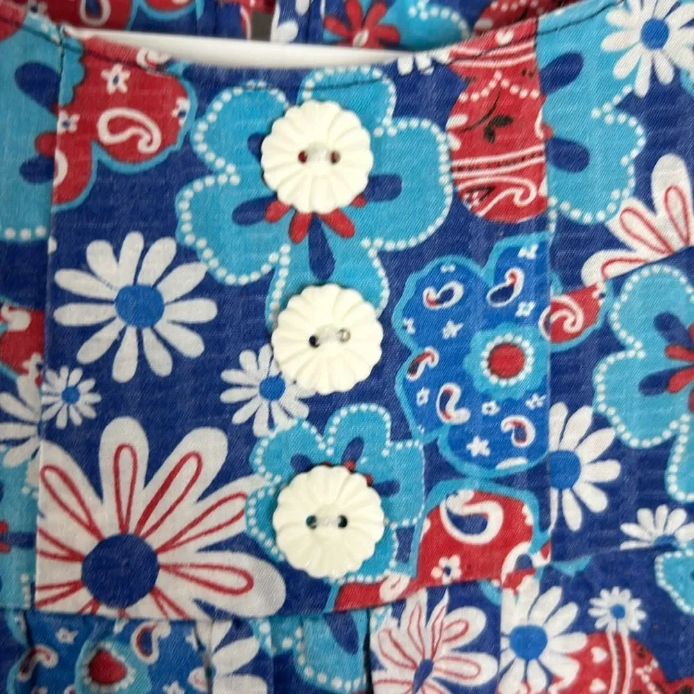 Handmade Red, White, Blue Floral Short Sleeve Retro 60s/70s Inspired Dress Sz 5